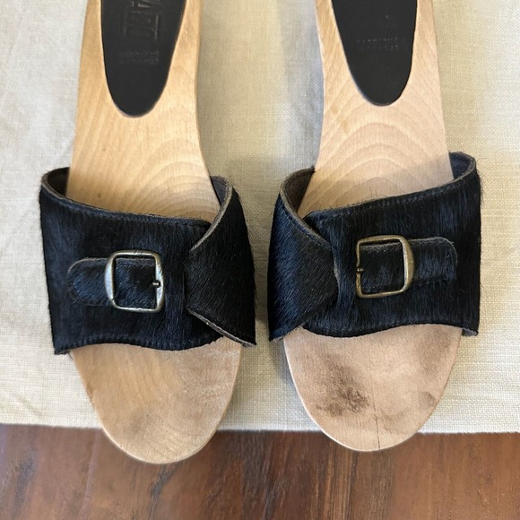 BOSABO Studded Wooden Slide Sandals in Black Calfhair Leather FRANCE MADE - Picture 4 of 12